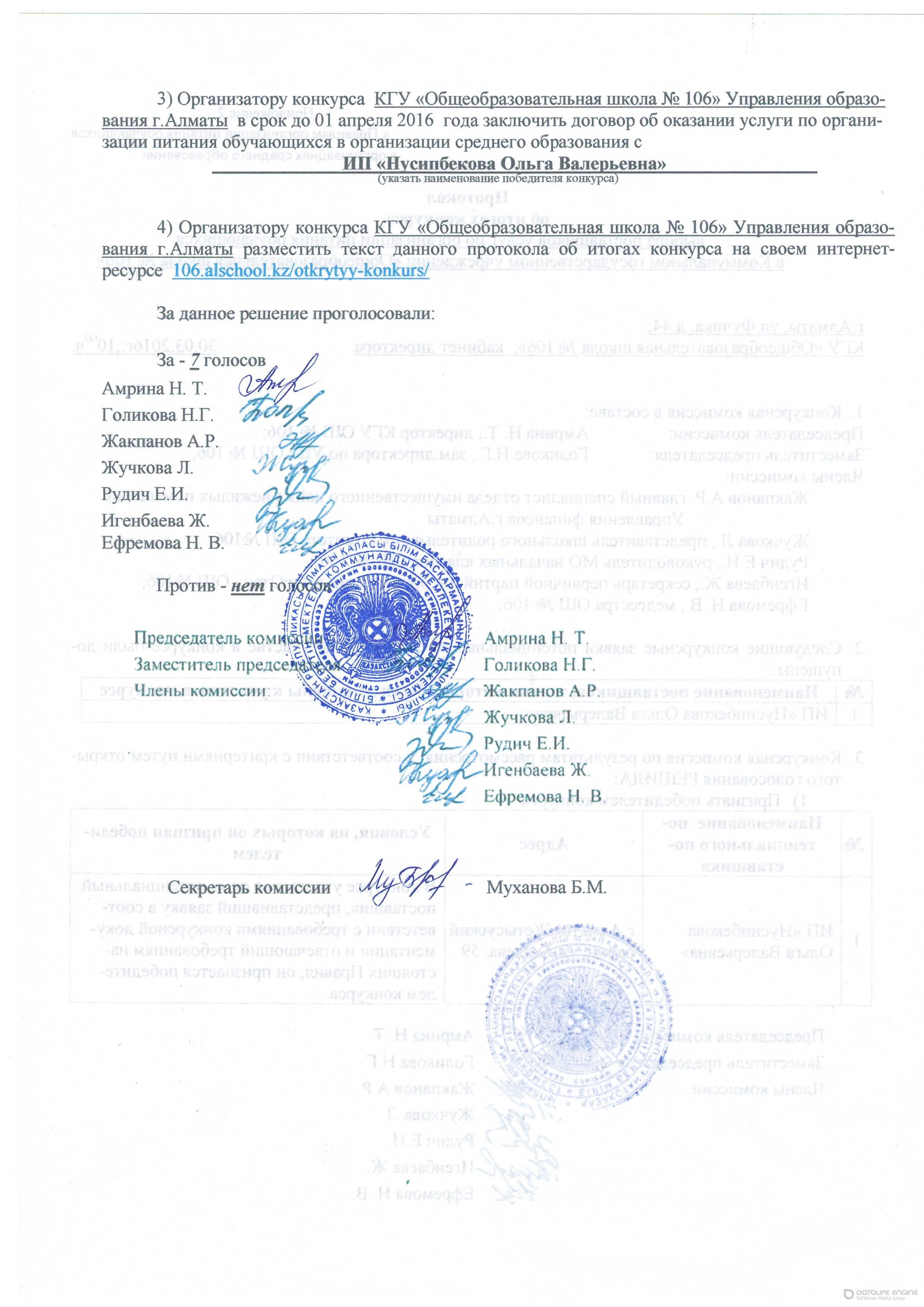 Протокол итоги конкурса