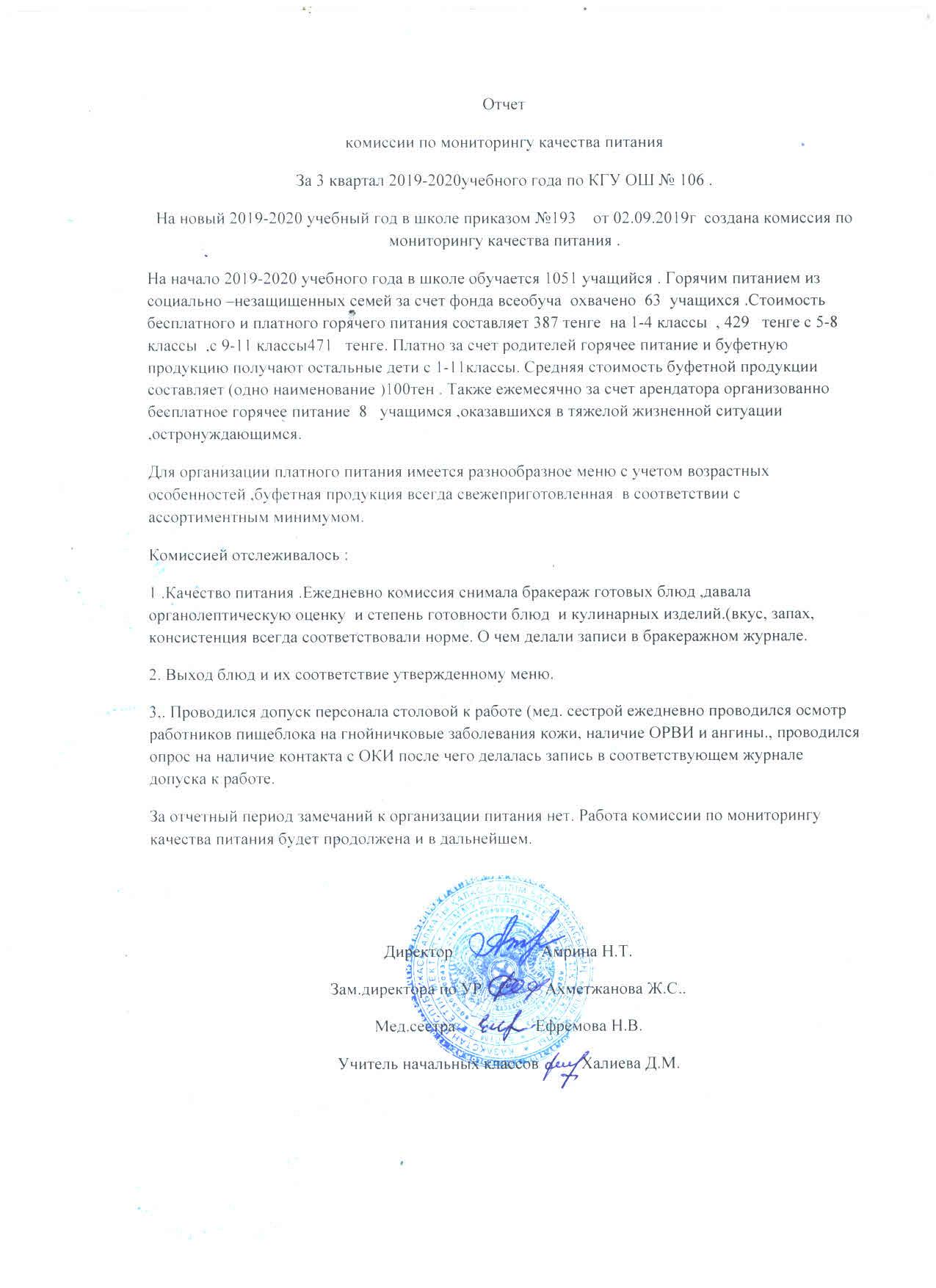 Справка по мониторингу качества питания