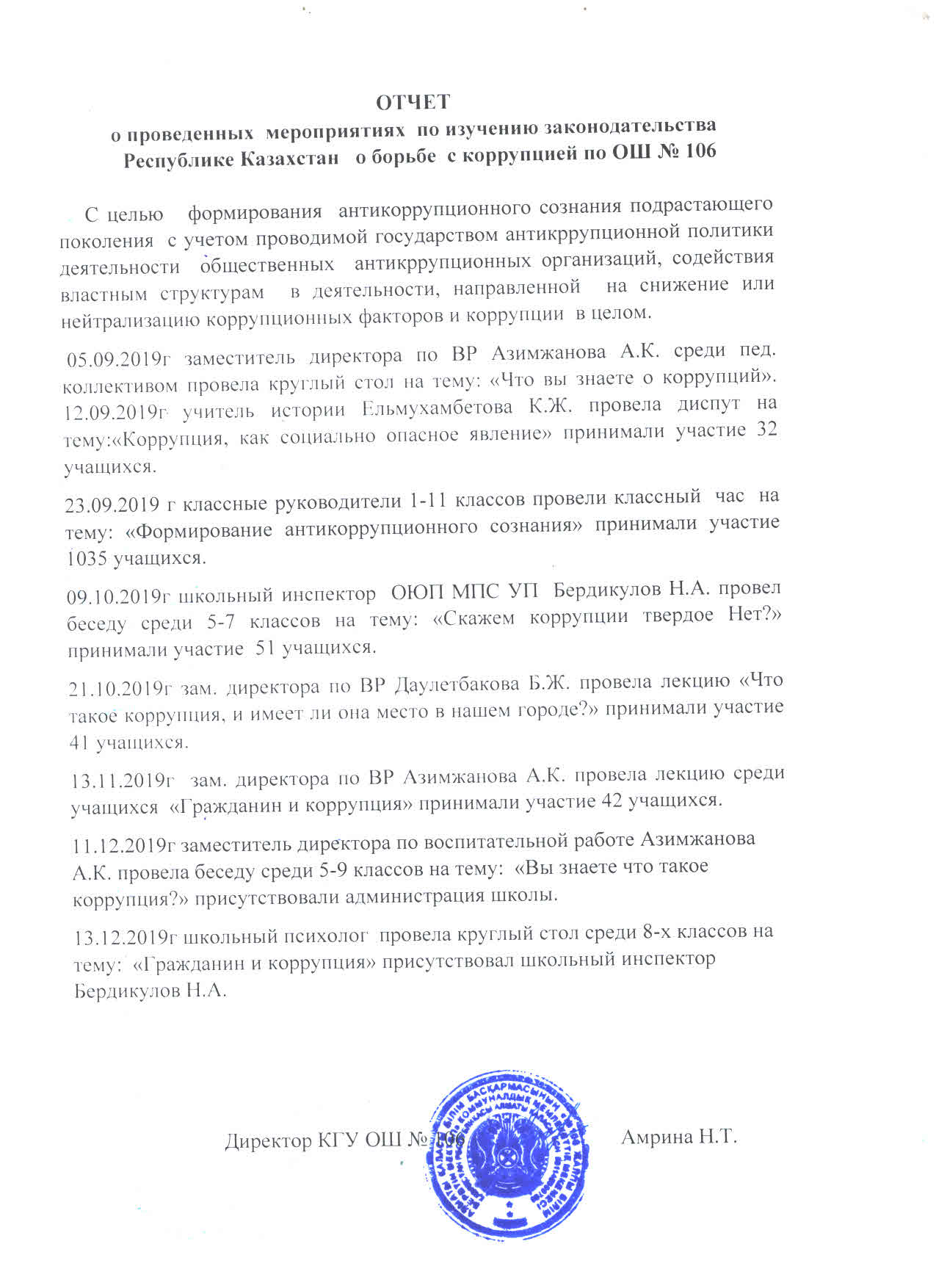 Атқарылған жұмыс туралы есеп/ Отчёт о проделанной работе