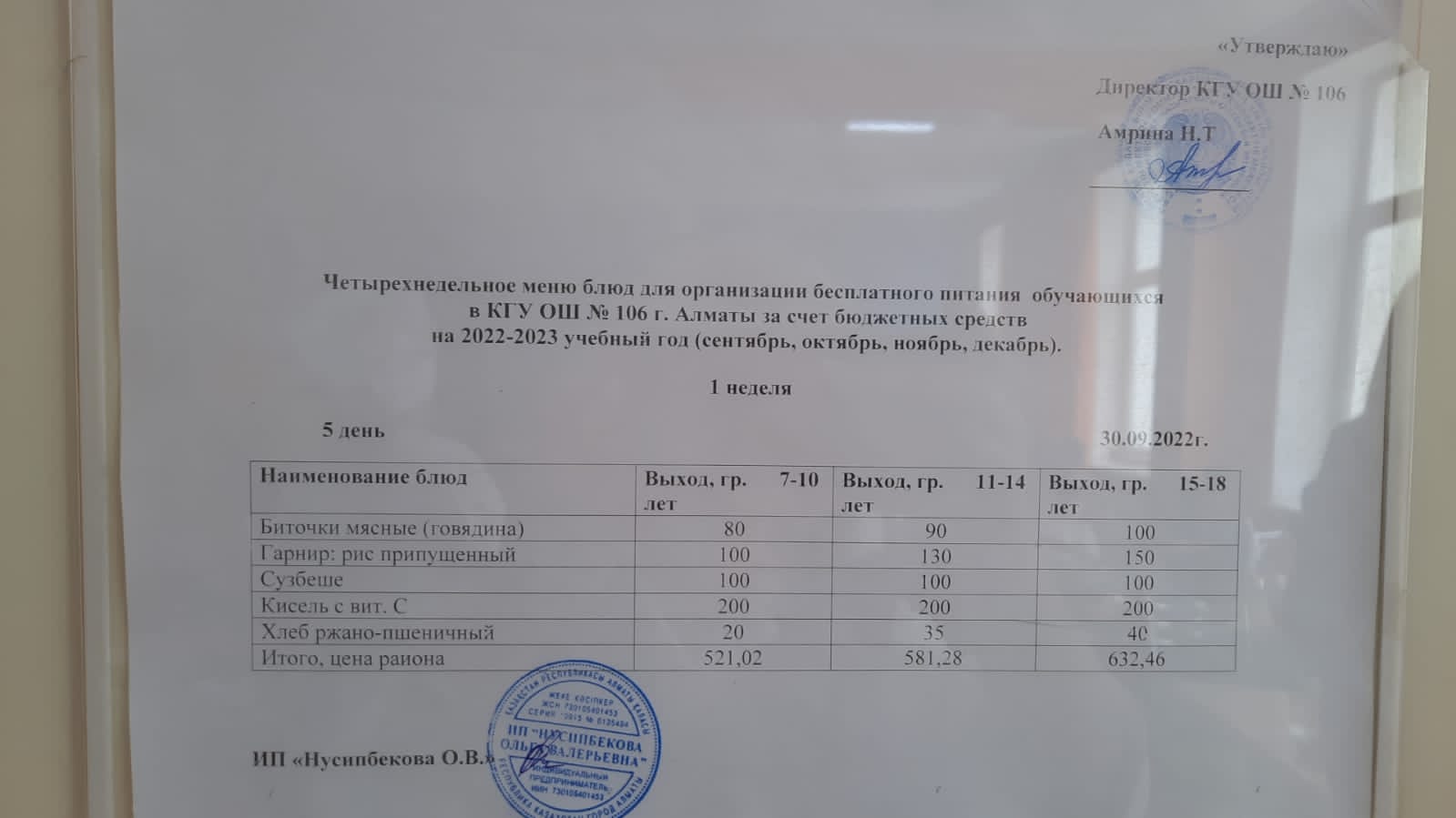 Мәзір-04.10.2022. Меню - 04.10.2022