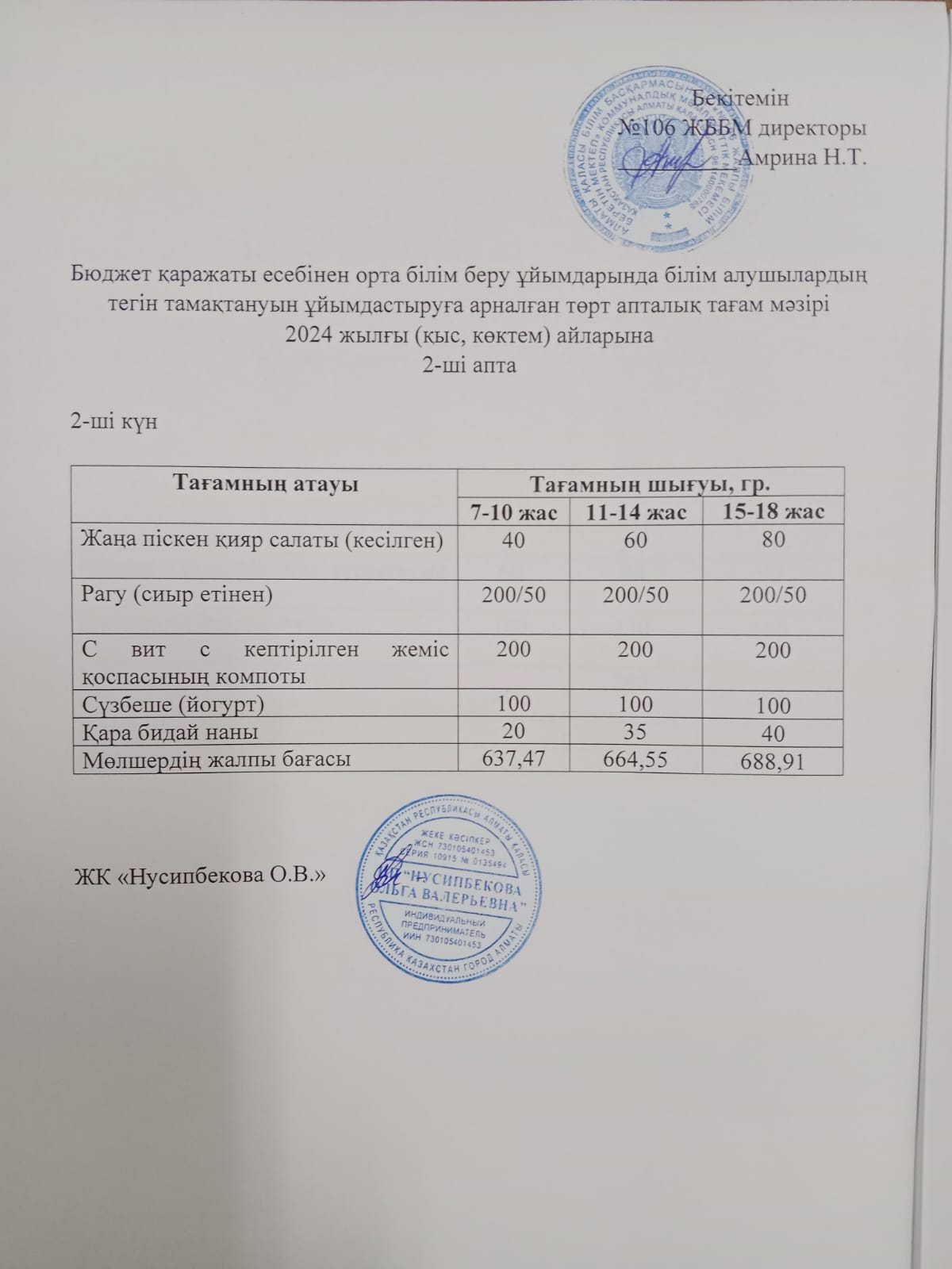 Ас мәзірі/Меню-16.01.2024