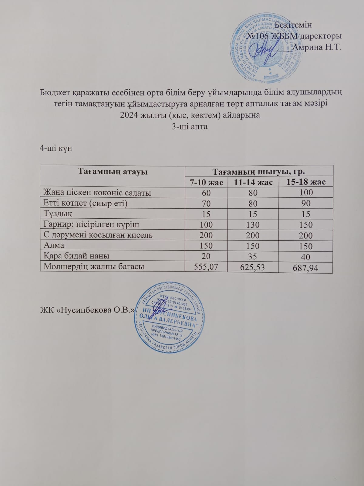 Ас мәзірі/Меню-25.01.2024