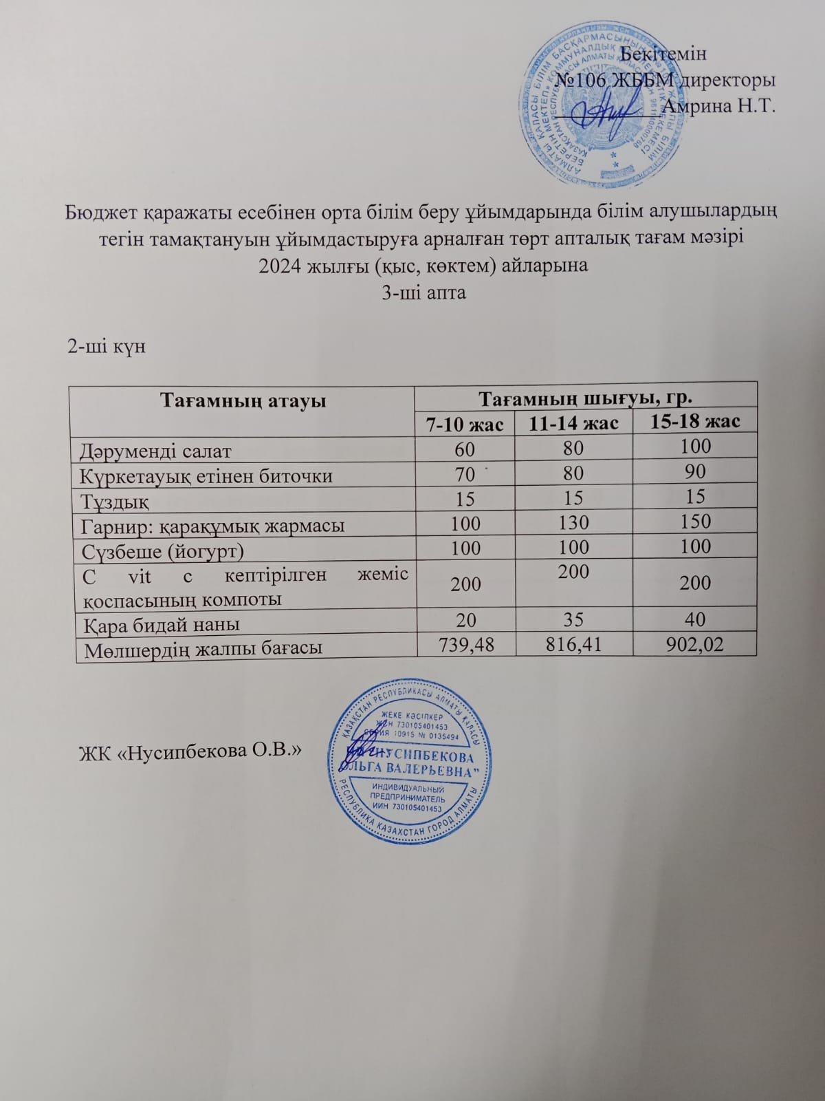 Ас мәзірі/Меню-19.02.2024