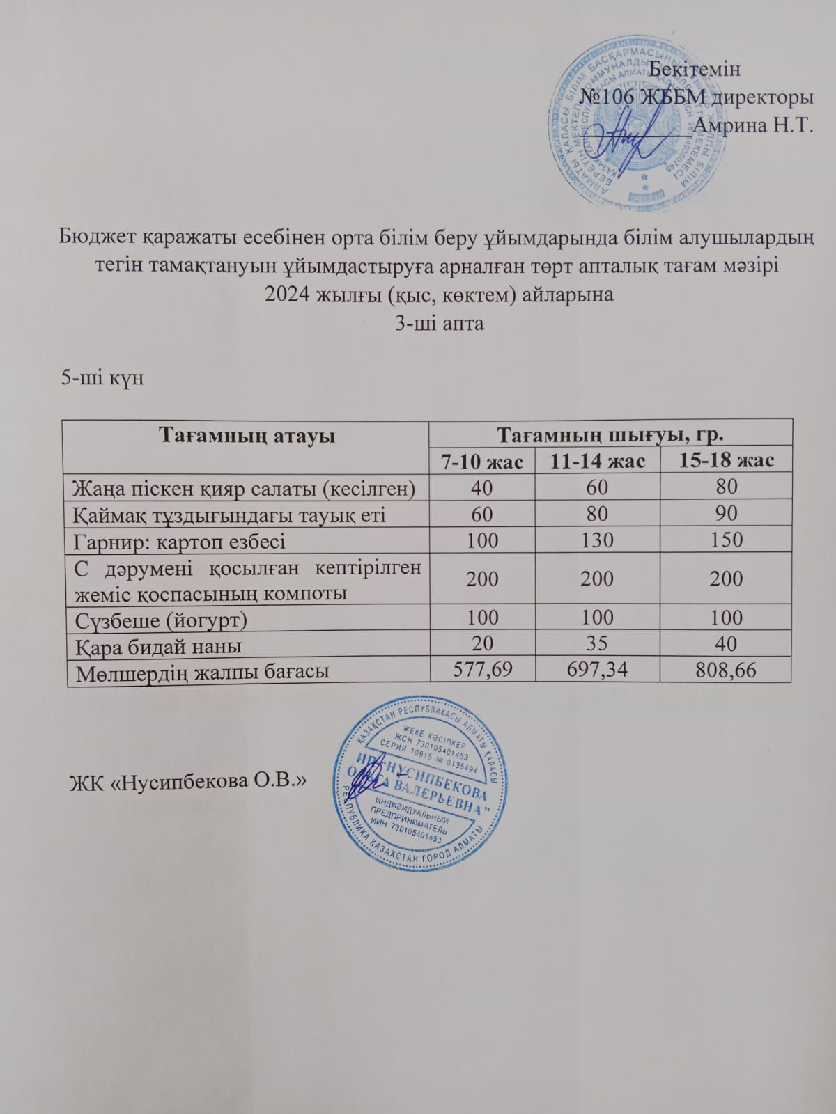 Ас мәзірі/Меню-23.02.2024