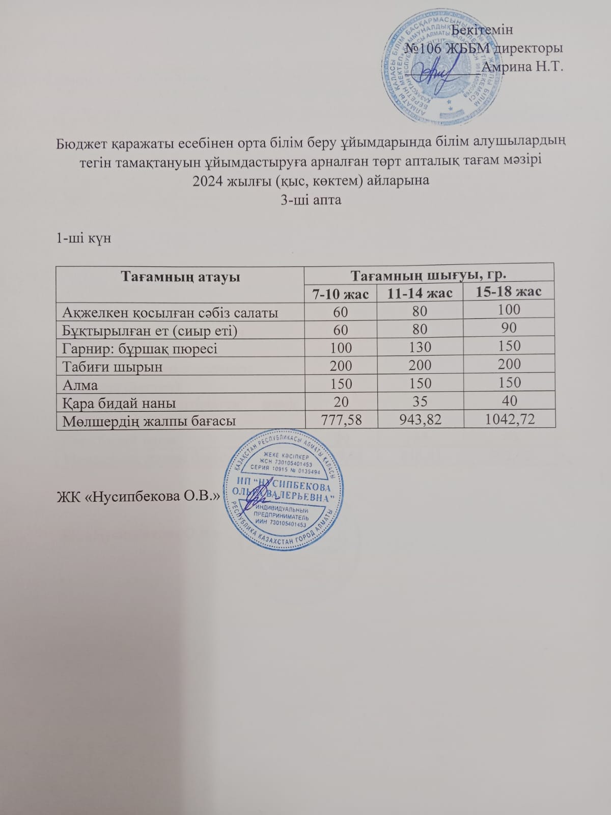 Ас мәзірі/Меню-15.04.2024
