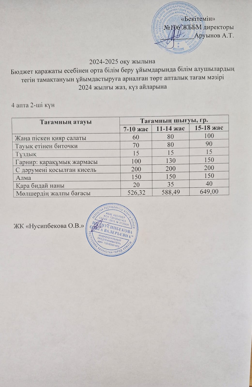 Ас мәзірі/Меню-24.09.2024