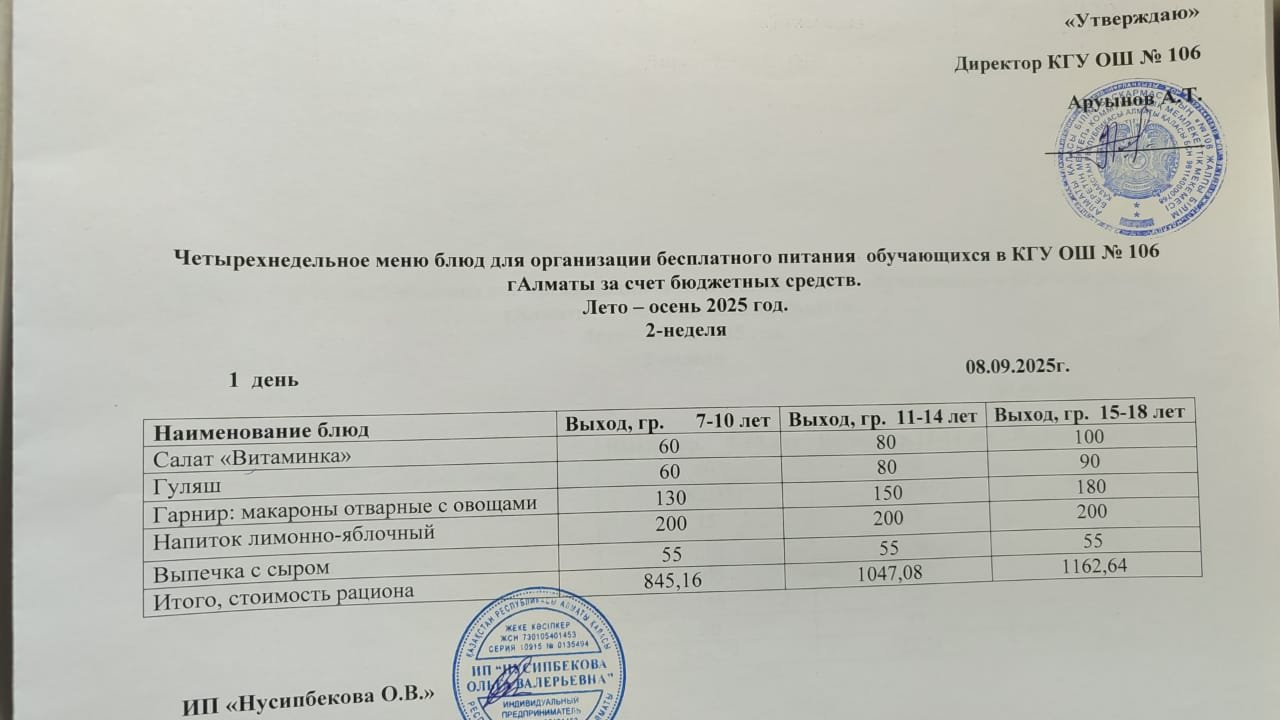 Ас мәзірі/Меню-08.09.25