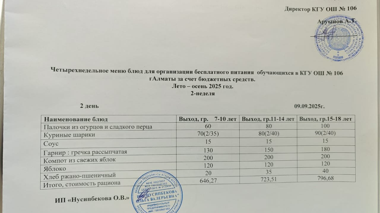 Ас мәзірі/Меню-09.09.25